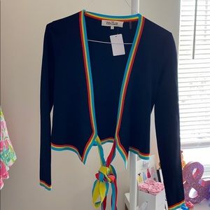 Diane Von Furstenberg wrap sweater w/ rainbow trim